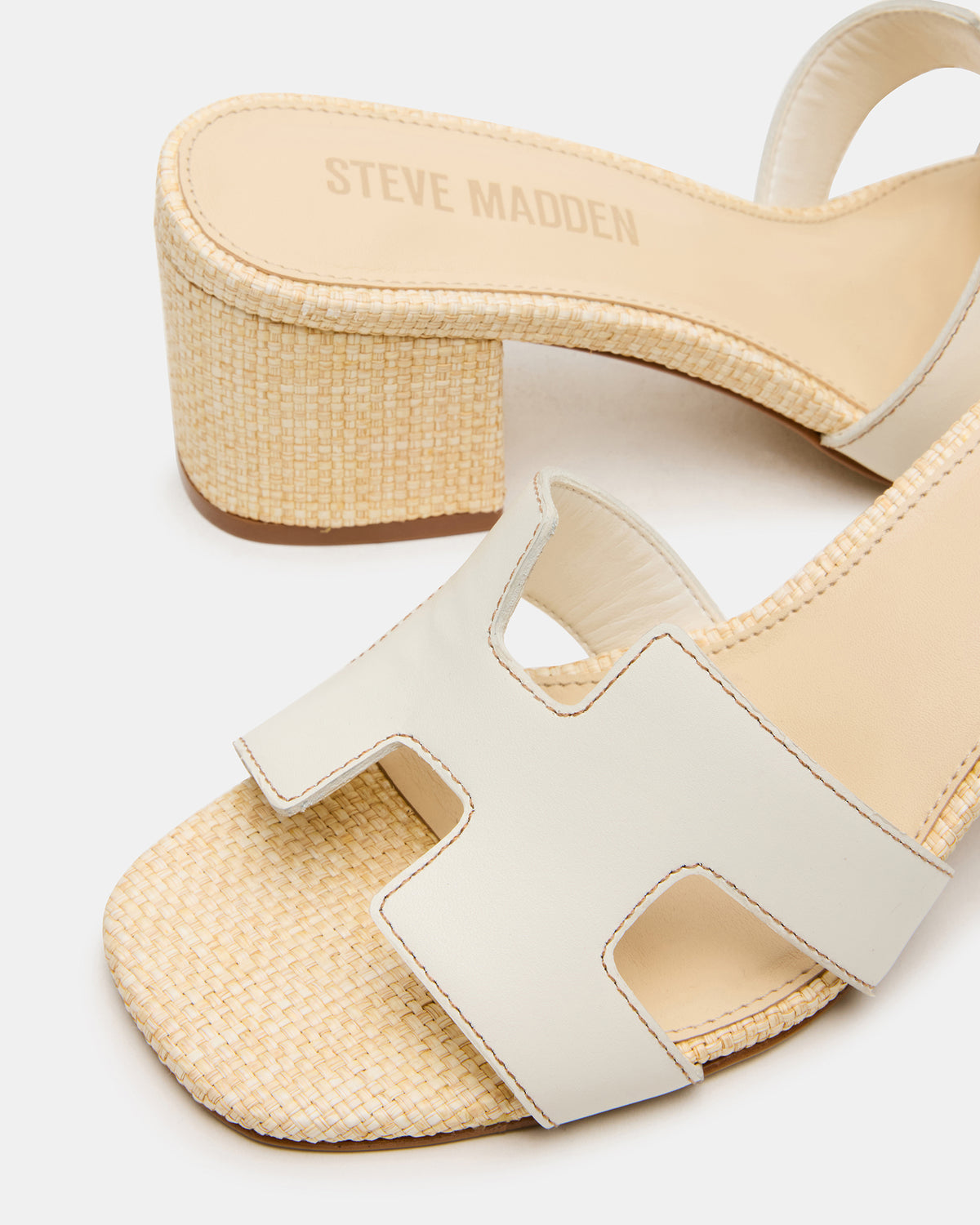 HANA BONE LEATHER Square-Toe Mule Block Heel Women's Sandal