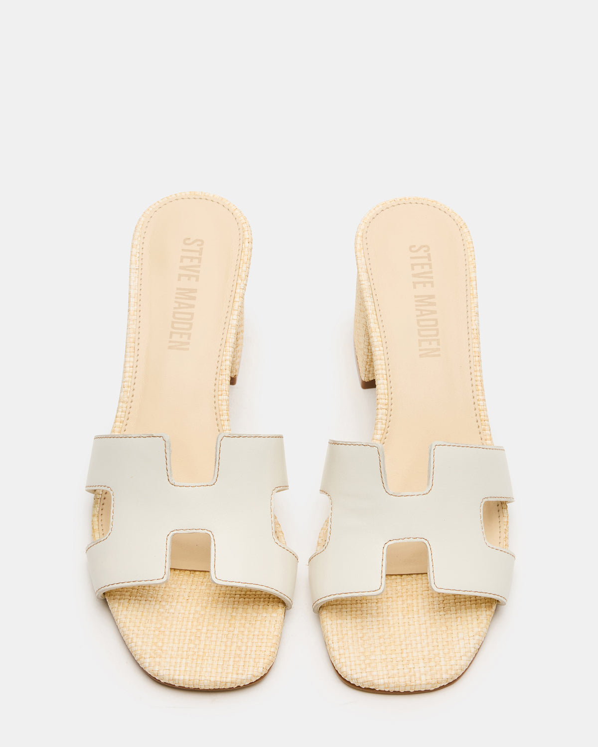 HANA BONE LEATHER Square-Toe Mule Block Heel Women's Sandal