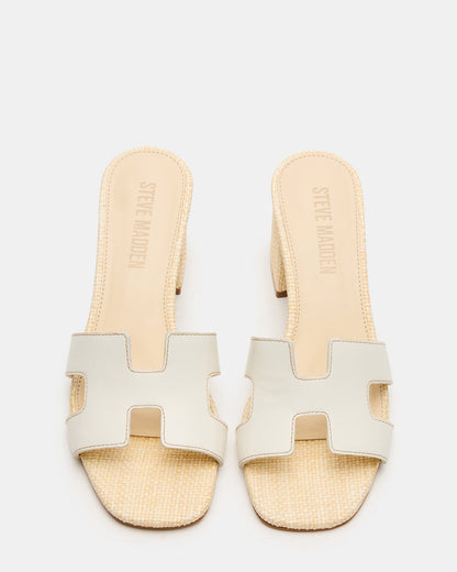 HANA BONE LEATHER Square-Toe Mule Block Heel Women's Sandal