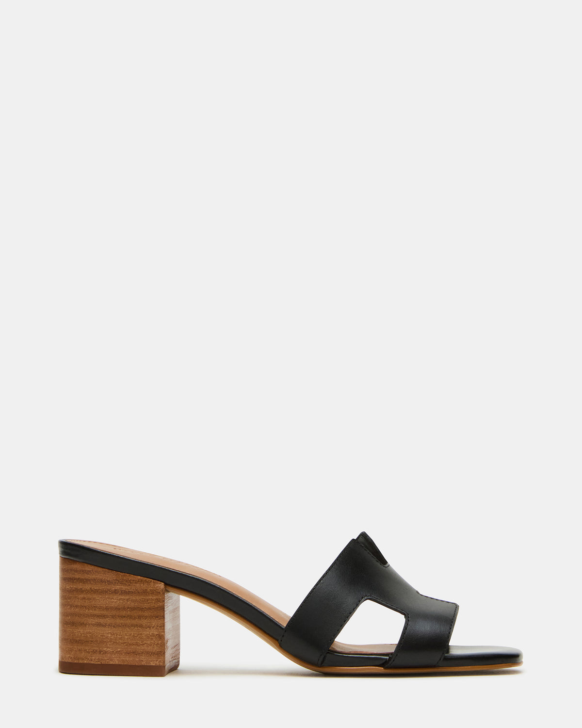 HANA Black Leather Square-Toe Mule Block Heel Women's Sandal