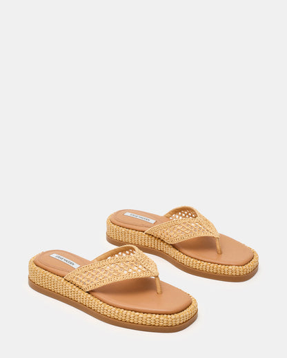 BELLA Natural Raffia Thong Square-Toe Platform Women's Sandal