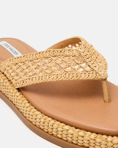 BELLA Natural Raffia Thong Square-Toe Platform Women's Sandal