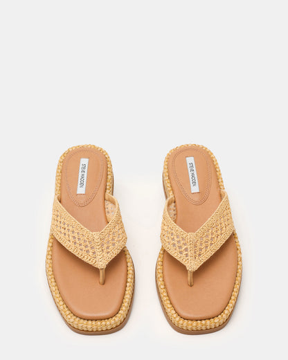 BELLA Natural Raffia Thong Square-Toe Platform Women's Sandal