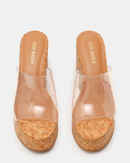 CASSI Cork Clear Platform Raffia Wedge Women's Sandal