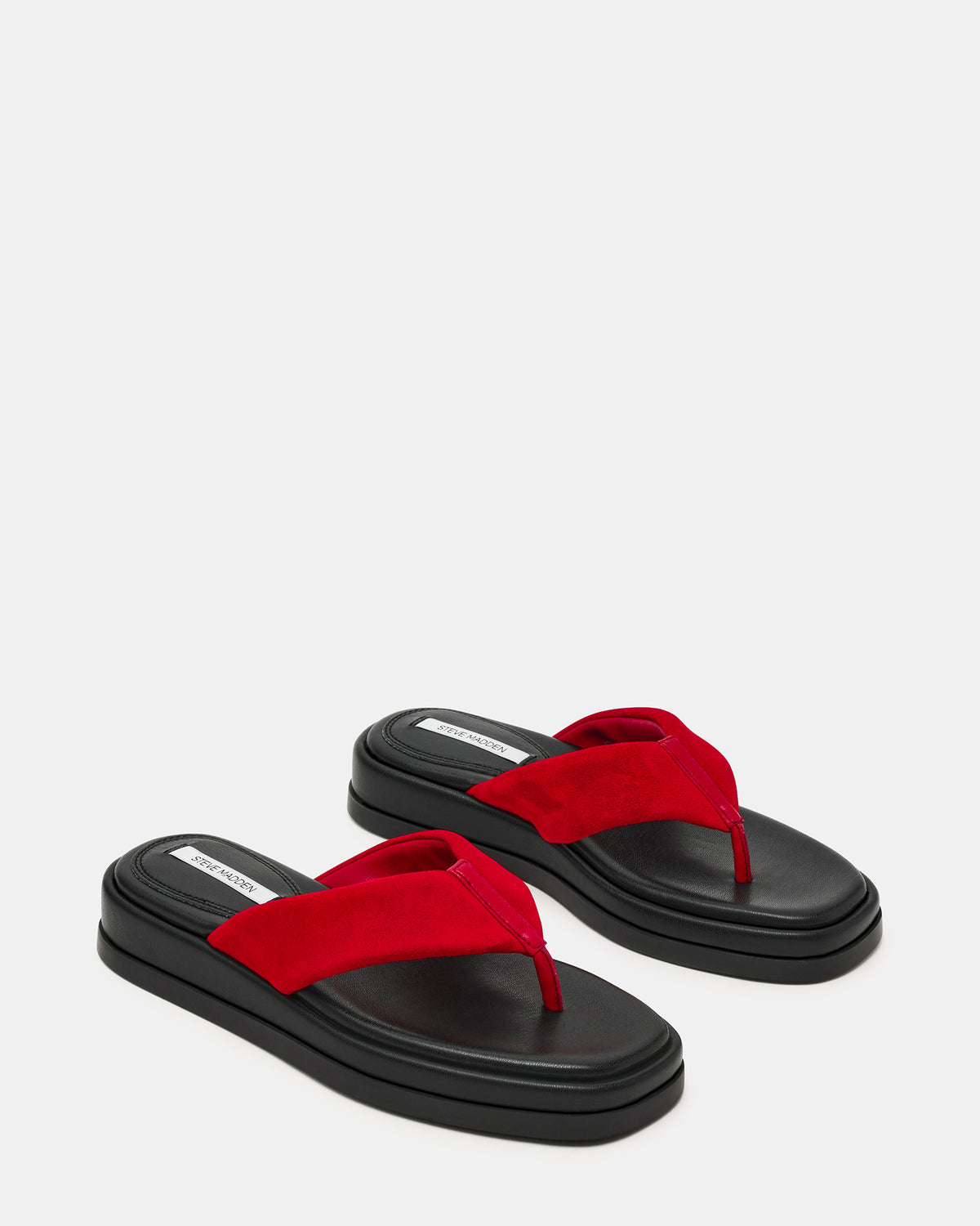 BELLA Red Suede Thong Square-Toe Platform Women's Sandal