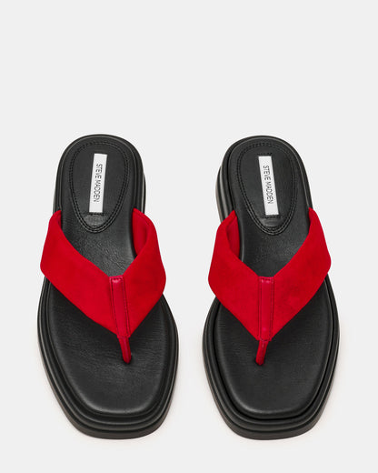 BELLA Red Suede Thong Square-Toe Platform Women's Sandal