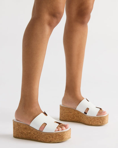 HARMONY Cognac Leather Wedge Mule Cork Platform Women's Sandal