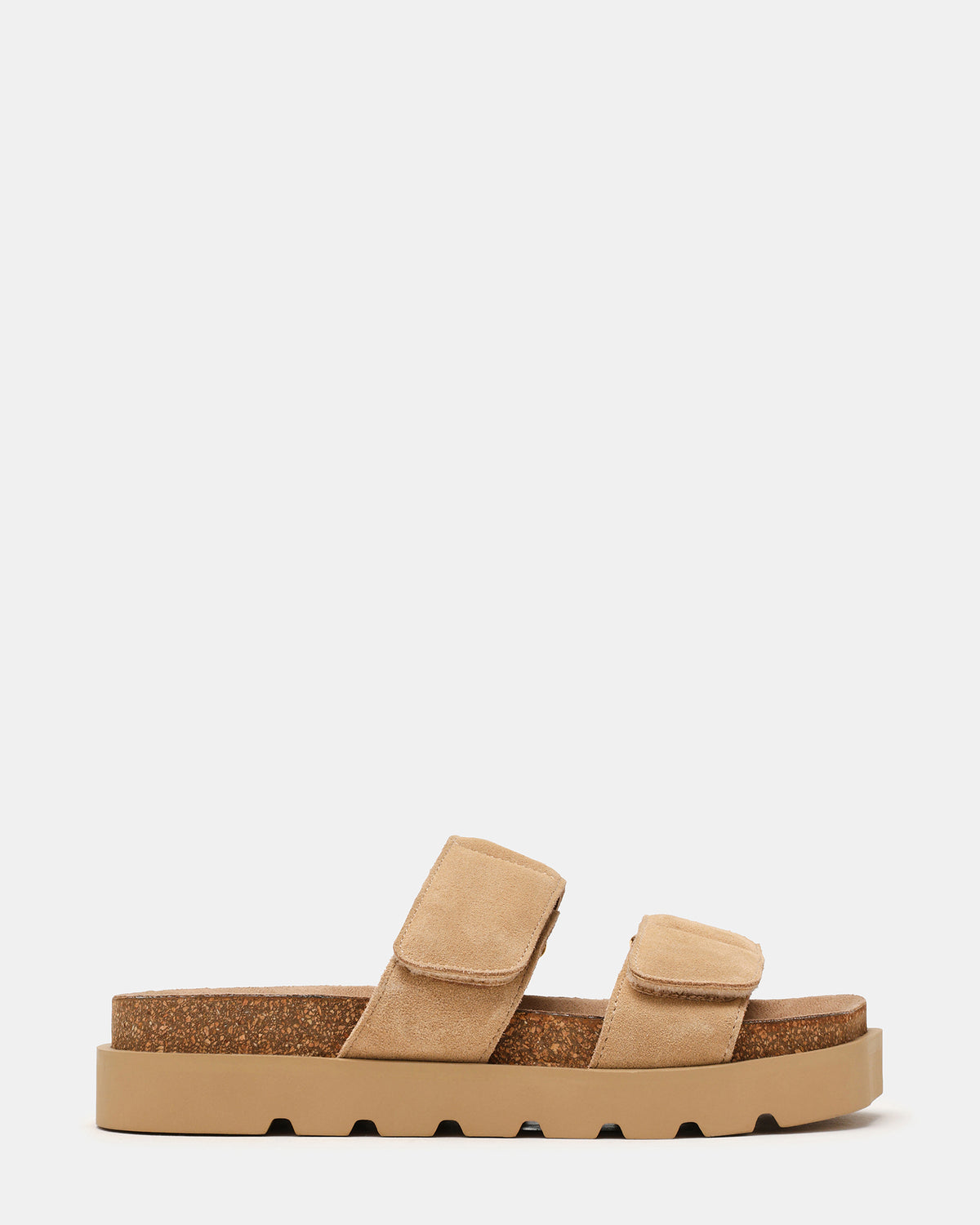 LUTHER Taupe Suede Velcro Strap Slip-On Square-Toe Women's Sandals