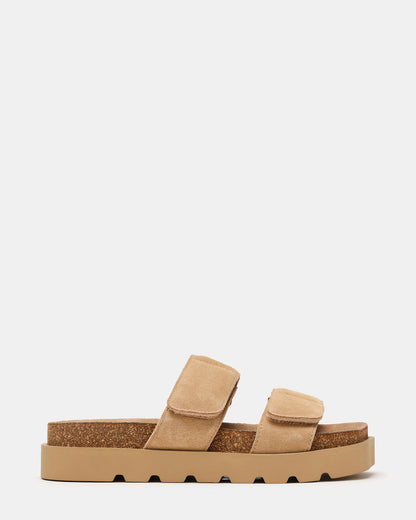 LUTHER Taupe Suede Velcro Strap Slip-On Square-Toe Women's Sandals