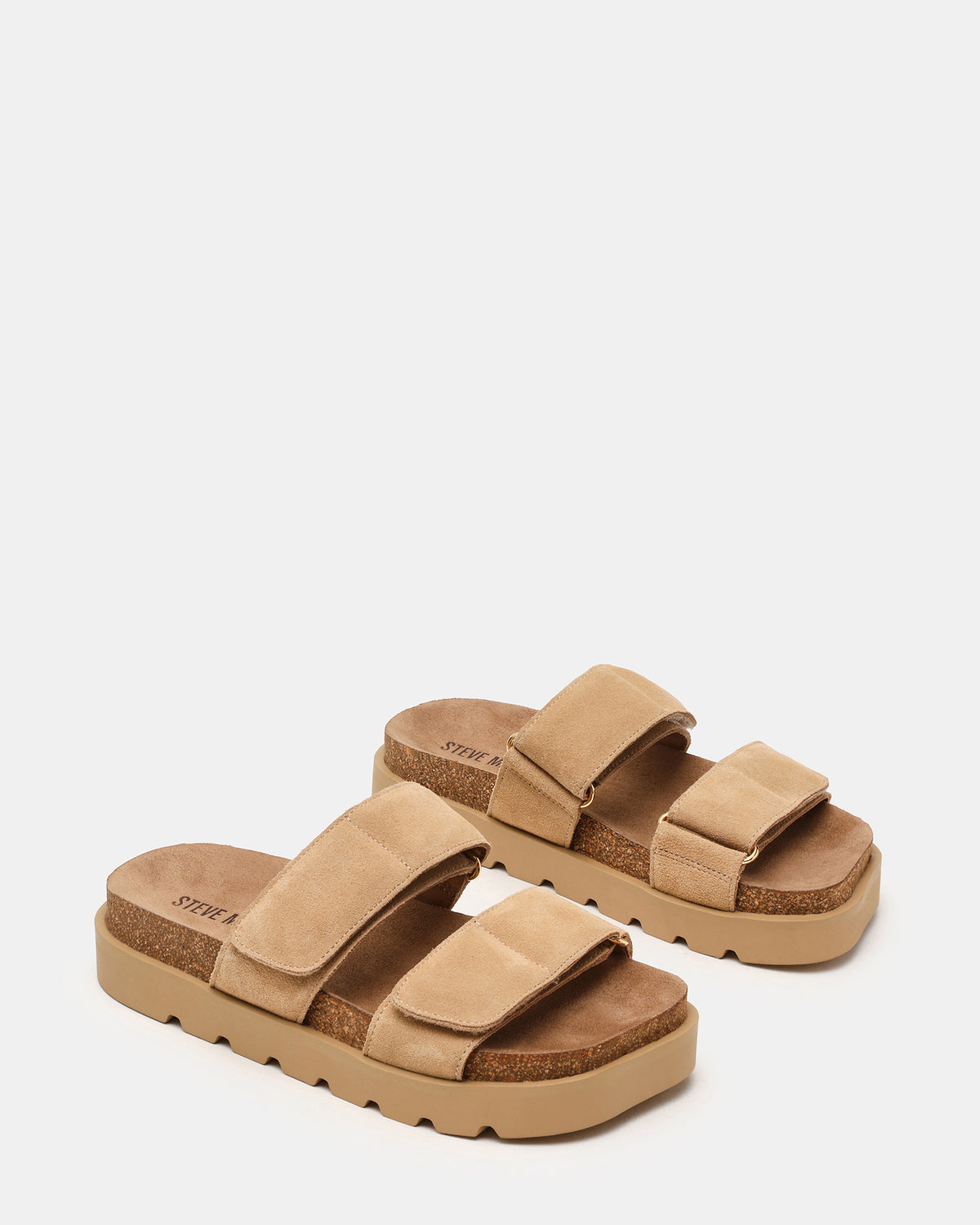 LUTHER Taupe Suede Velcro Strap Slip-On Square-Toe Women's Sandals