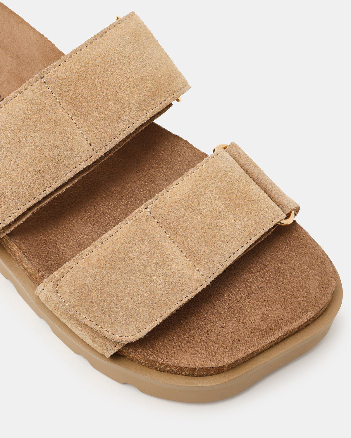 LUTHER Taupe Suede Velcro Strap Slip-On Square-Toe Women's Sandals