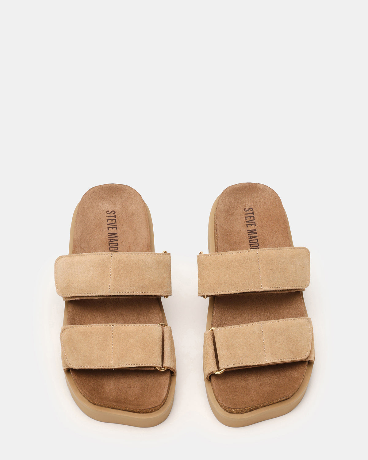LUTHER Taupe Suede Velcro Strap Slip-On Square-Toe Women's Sandals