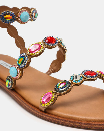 TAWNIE Bright Multi Stone Strappy Ankle Strap Women's Sandal