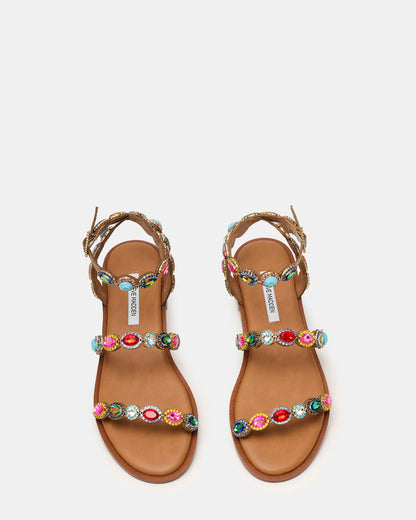 TAWNIE Bright Multi Stone Strappy Ankle Strap Women's Sandal