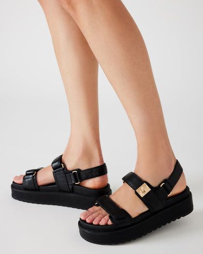 BIGMONA Black Leather Women's Platform Sandal