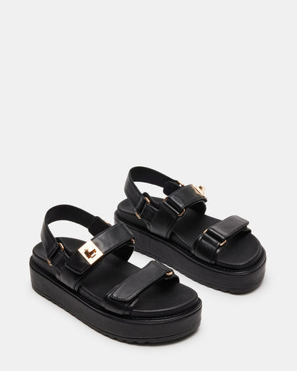 BIGMONA Black Leather Women's Platform Sandal