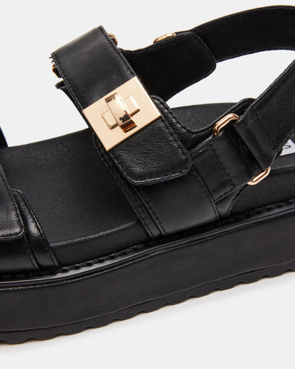 BIGMONA Black Leather Women's Platform Sandal