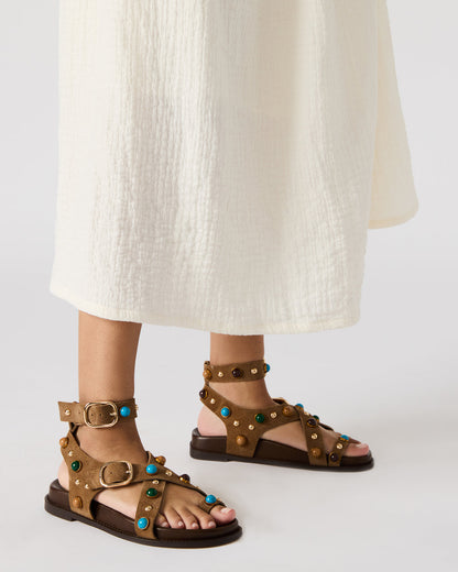 LINEAR Taupe Suede Strappy Footbed Studded Women's Sandal