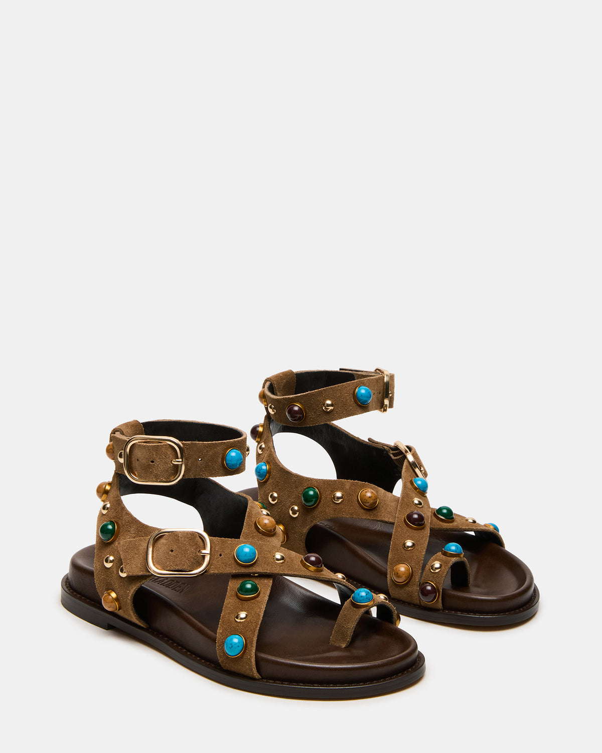 LINEAR Taupe Suede Strappy Footbed Studded Women's Sandal