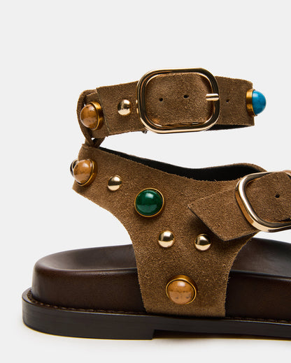 LINEAR Taupe Suede Strappy Footbed Studded Women's Sandal