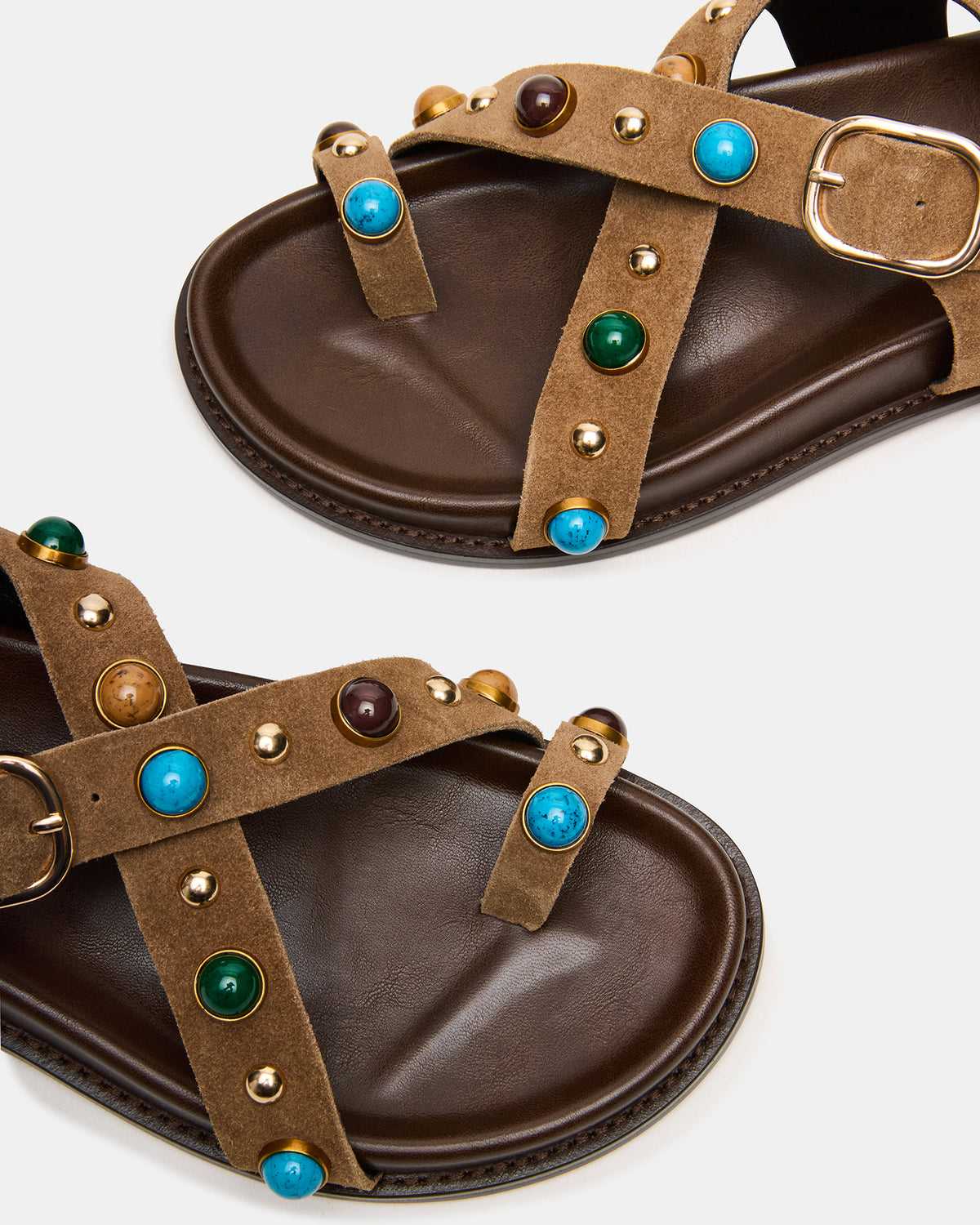 LINEAR Taupe Suede Strappy Footbed Studded Women's Sandal