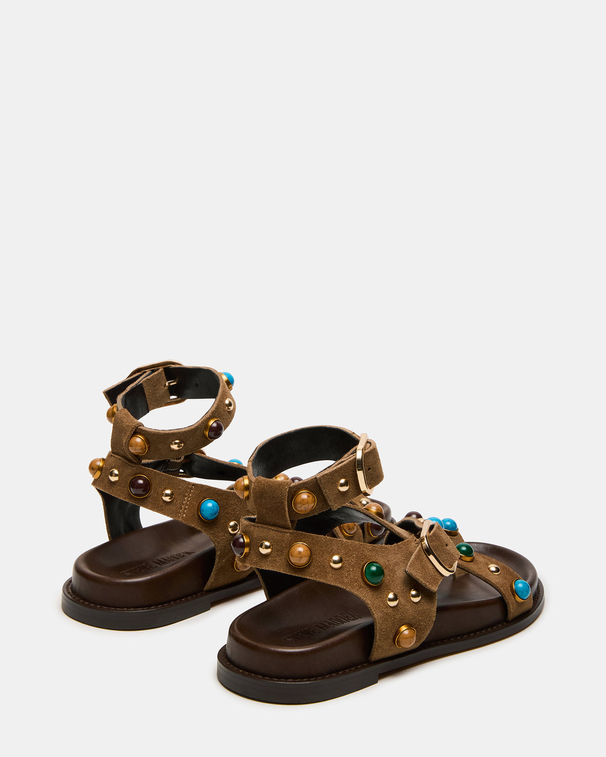 LINEAR Taupe Suede Strappy Footbed Studded Women's Sandal