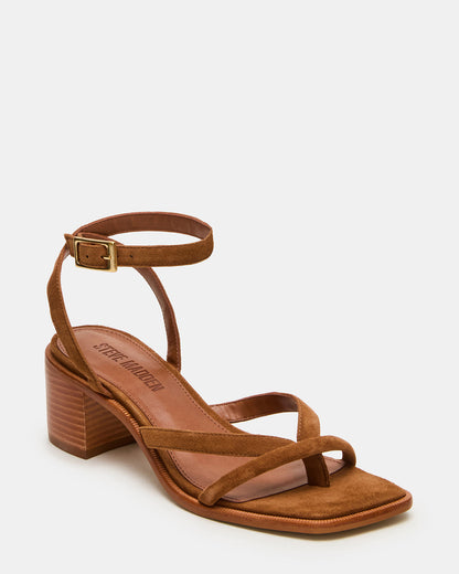 TILLY Chestnut Suede Square-Toe Block Heel Strappy Women's Sandal