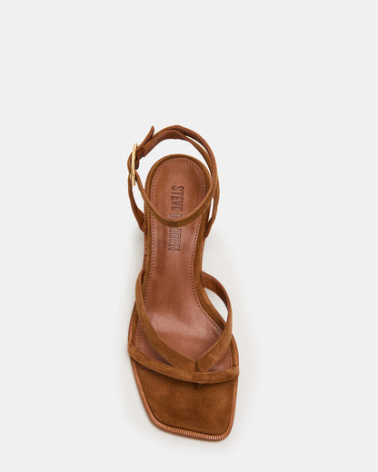 TILLY Chestnut Suede Square-Toe Block Heel Strappy Women's Sandal
