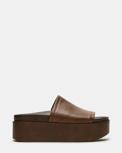 ARWEN Brown Leather Women's Platform Footbed Slide Chunky Sandal
