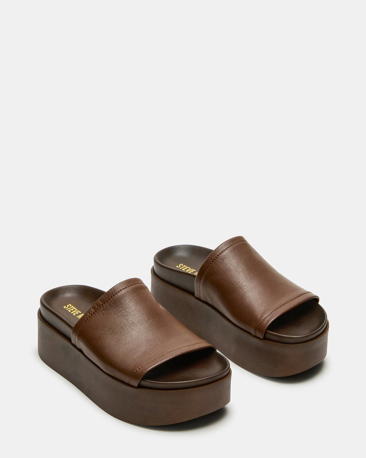 ARWEN Brown Leather Women's Platform Footbed Slide Chunky Sandal