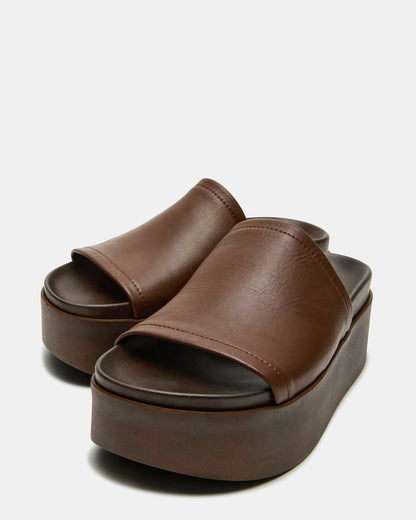 ARWEN Brown Leather Women's Platform Footbed Slide Chunky Sandal