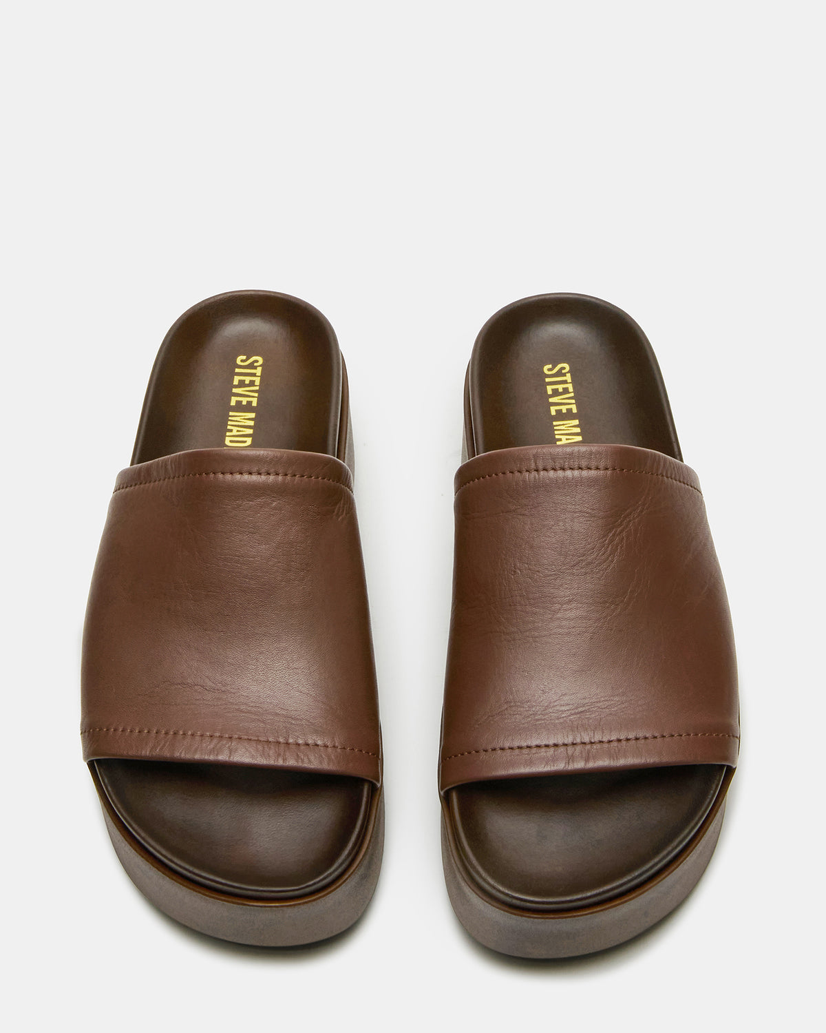 ARWEN Brown Leather Women's Platform Footbed Slide Chunky Sandal