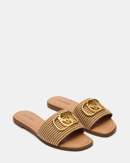 KORA Natural Raffia Gold Detail Slide Women's Sandal