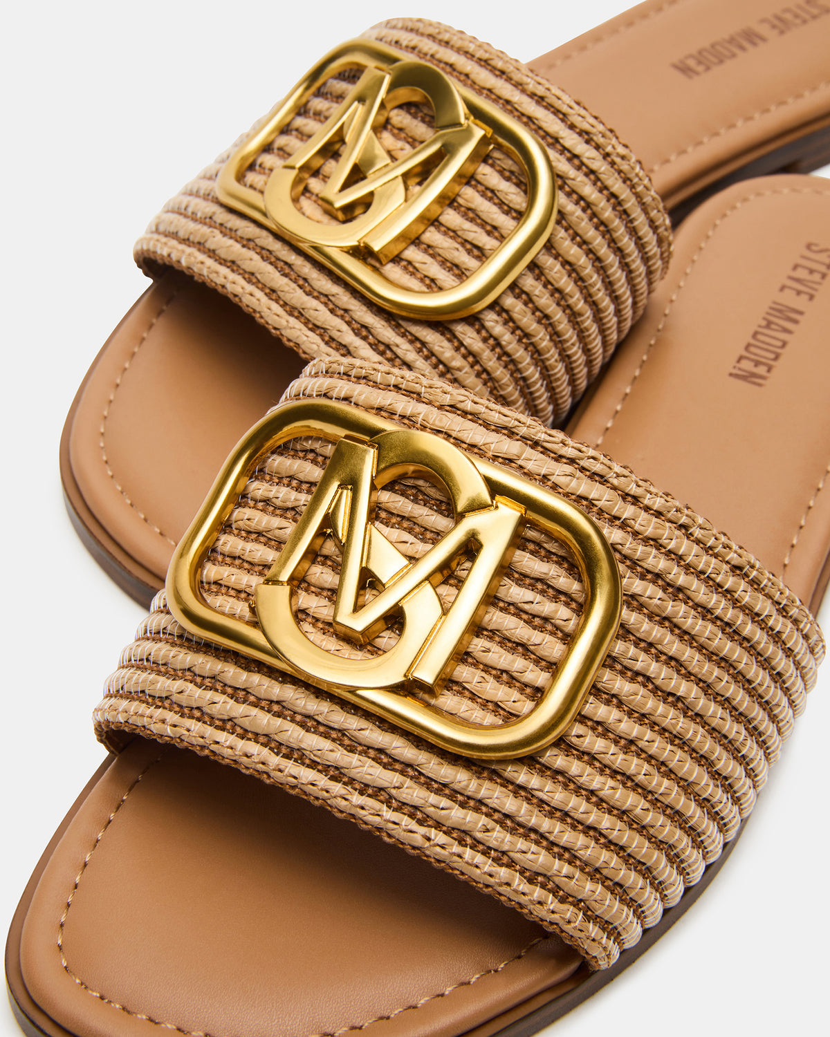 KORA Natural Raffia Gold Detail Slide Women's Sandal