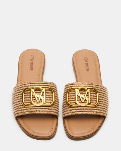 KORA Natural Raffia Gold Detail Slide Women's Sandal
