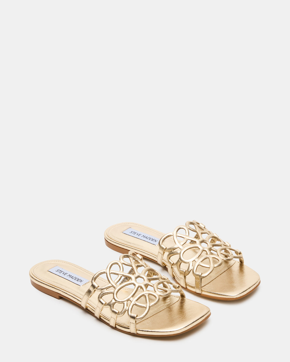 LOTUS Gold Leather Square-Toe Slide Women's Sandal