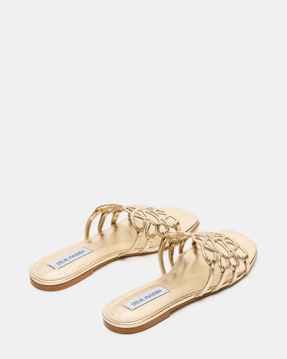 LOTUS Gold Leather Square-Toe Slide Women's Sandal