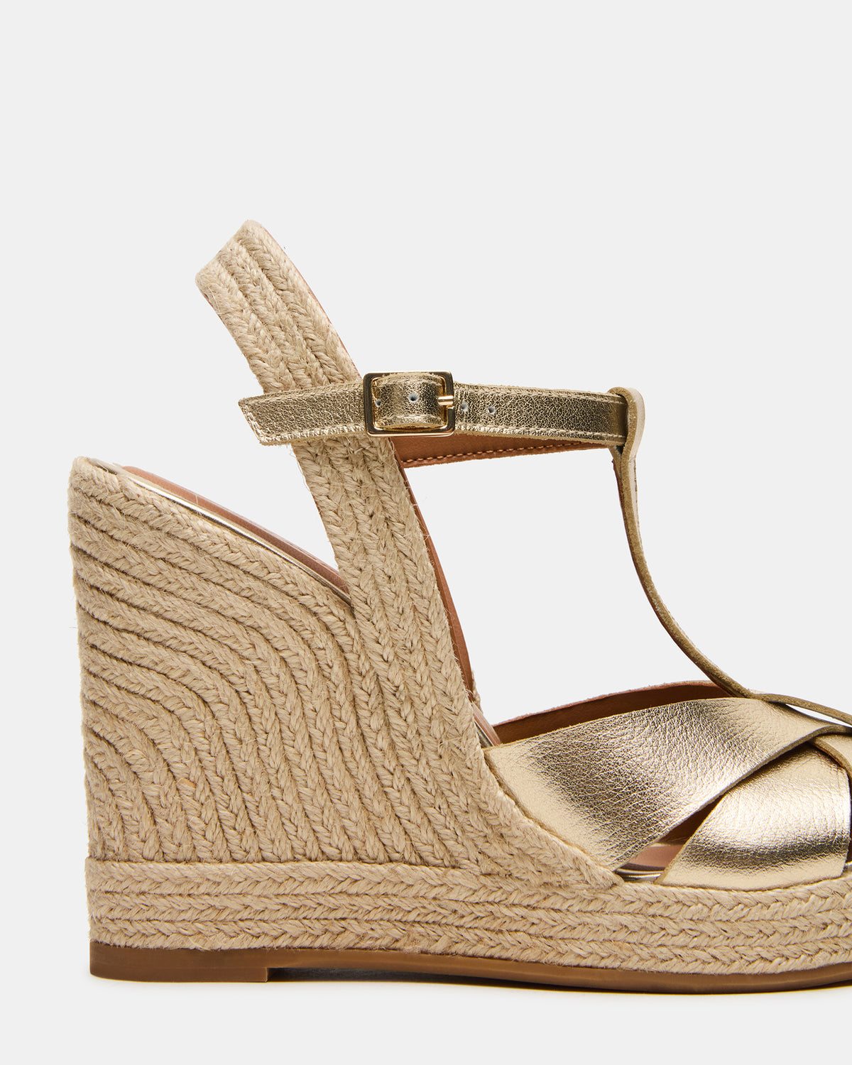 THELMA Gold Leather Espadrille Wedge Ankle Strap Women's Sandal