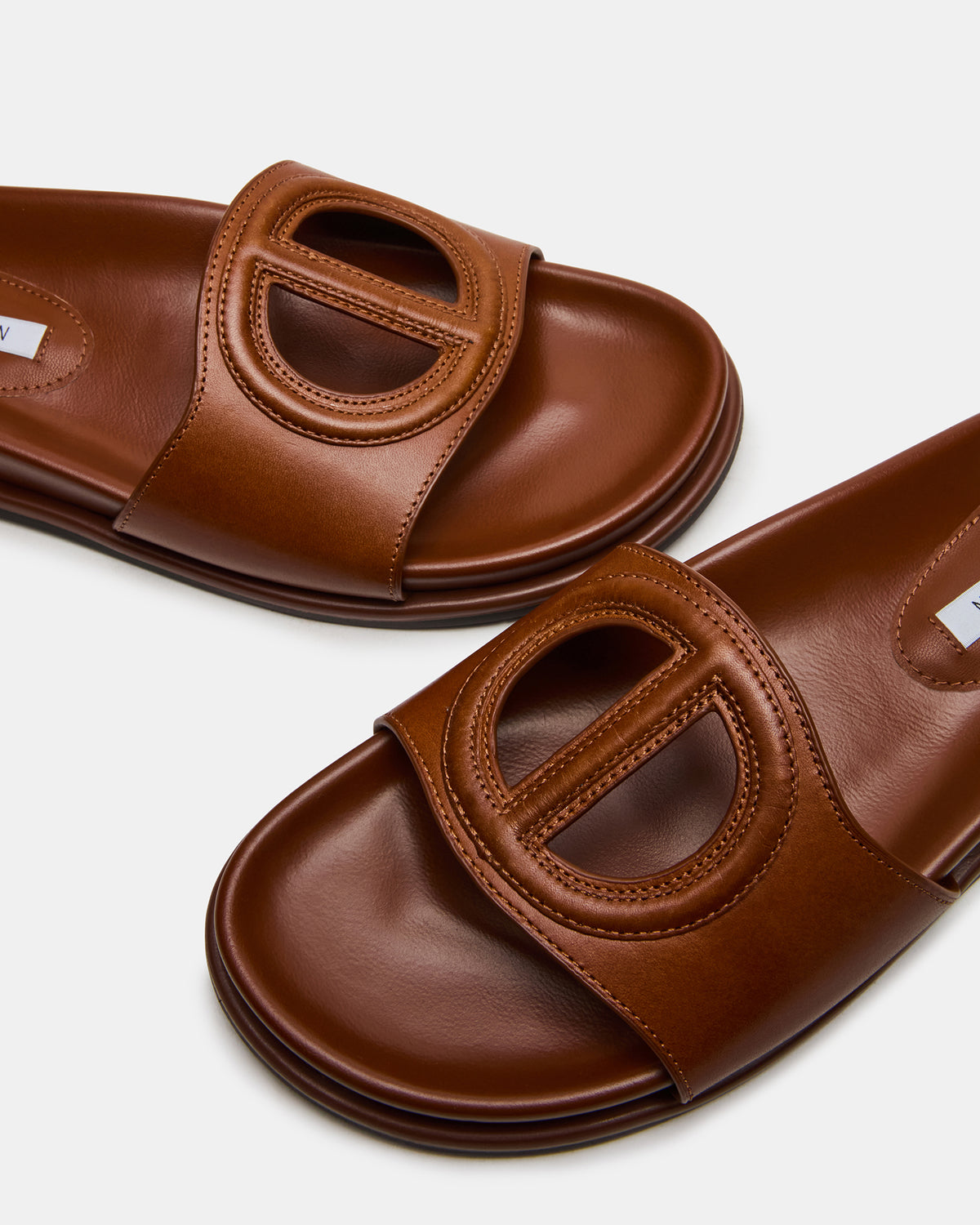 ZOSIA Cognac Leather Cut-Out Slide Footbed Women's Sandal