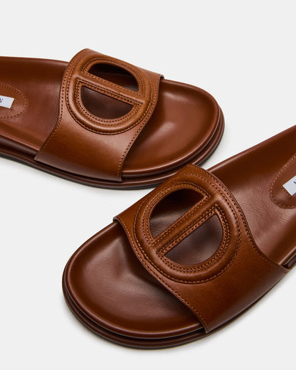 ZOSIA Cognac Leather Cut-Out Slide Footbed Women's Sandal