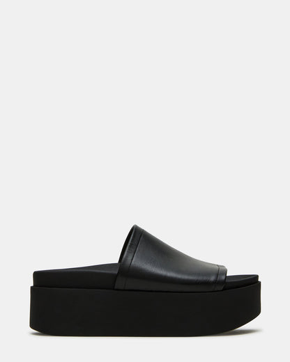 ARWEN Black Leather Women's Platform Footbed Slide Chunky Sandal