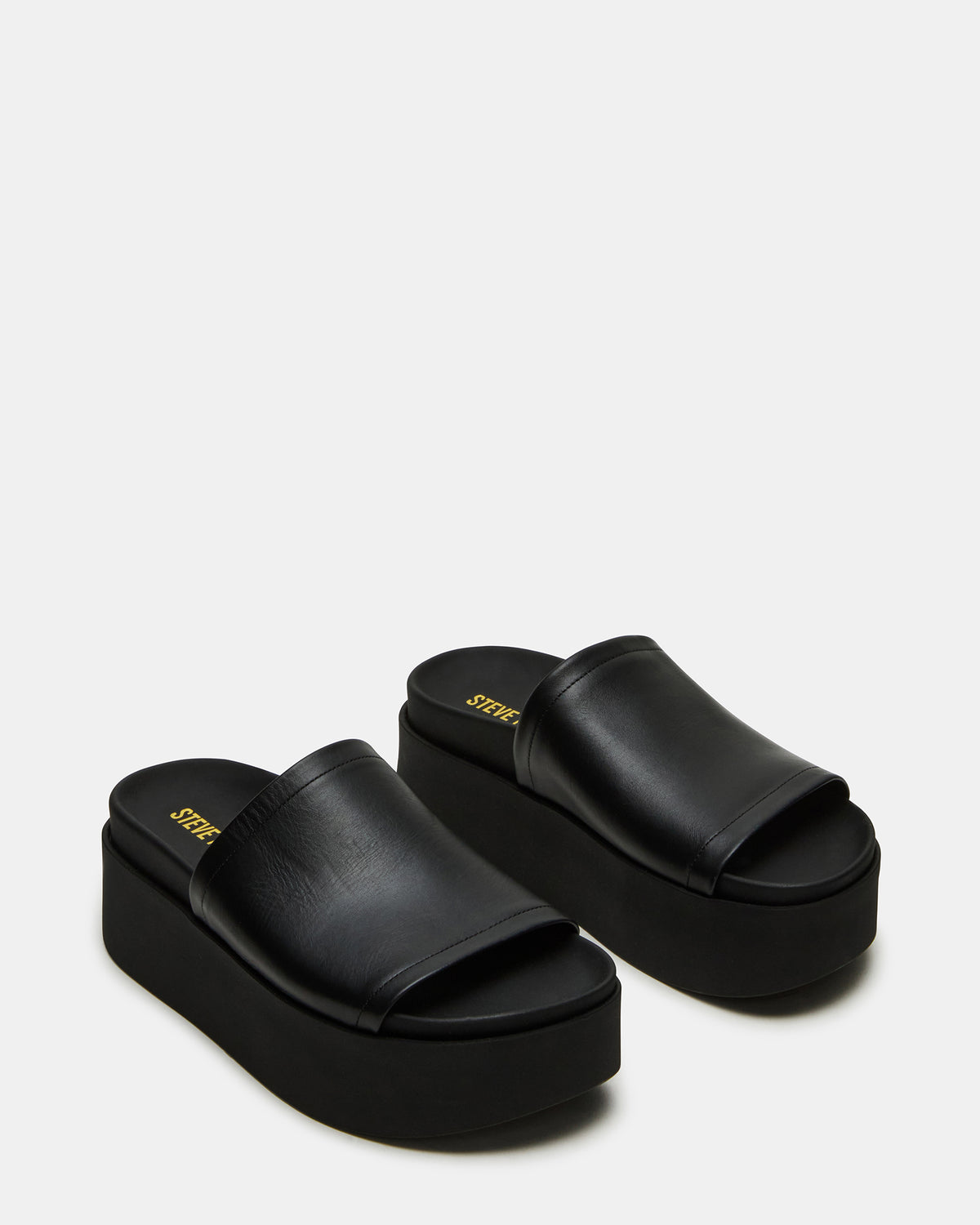 ARWEN Black Leather Women's Platform Footbed Slide Chunky Sandal