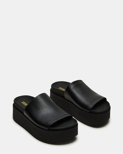 ARWEN Black Leather Women's Platform Footbed Slide Chunky Sandal