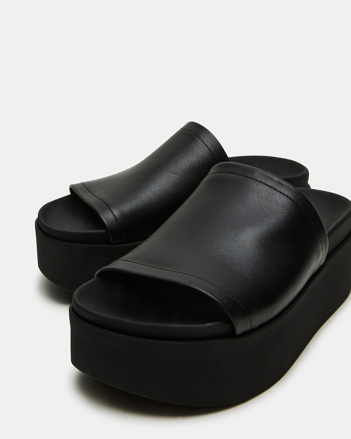 ARWEN Black Leather Women's Platform Footbed Slide Chunky Sandal