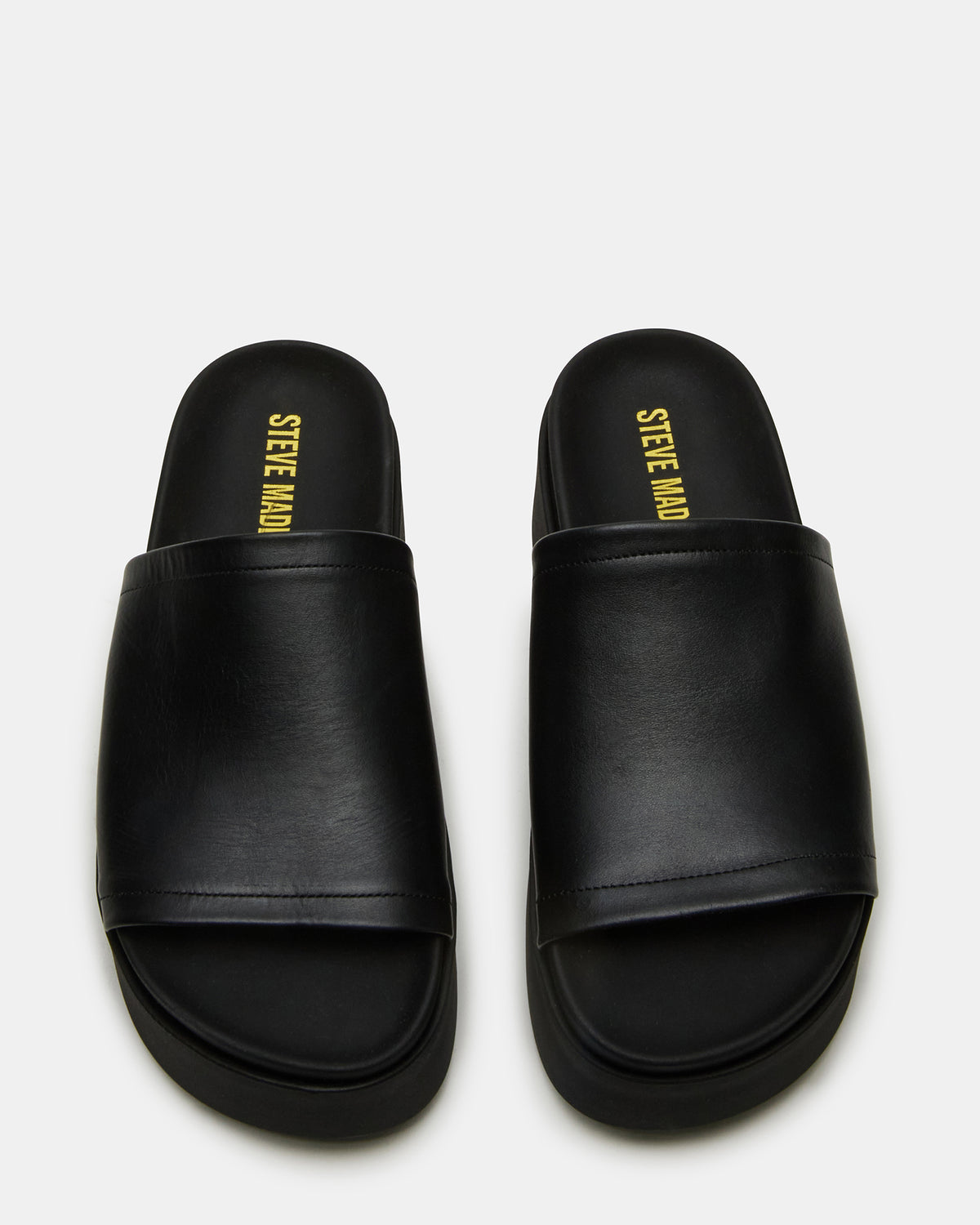 ARWEN Black Leather Women's Platform Footbed Slide Chunky Sandal
