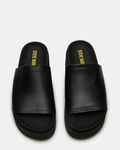 ARWEN Black Leather Women's Platform Footbed Slide Chunky Sandal