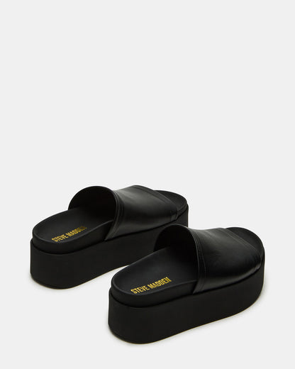 ARWEN Black Leather Women's Platform Footbed Slide Chunky Sandal