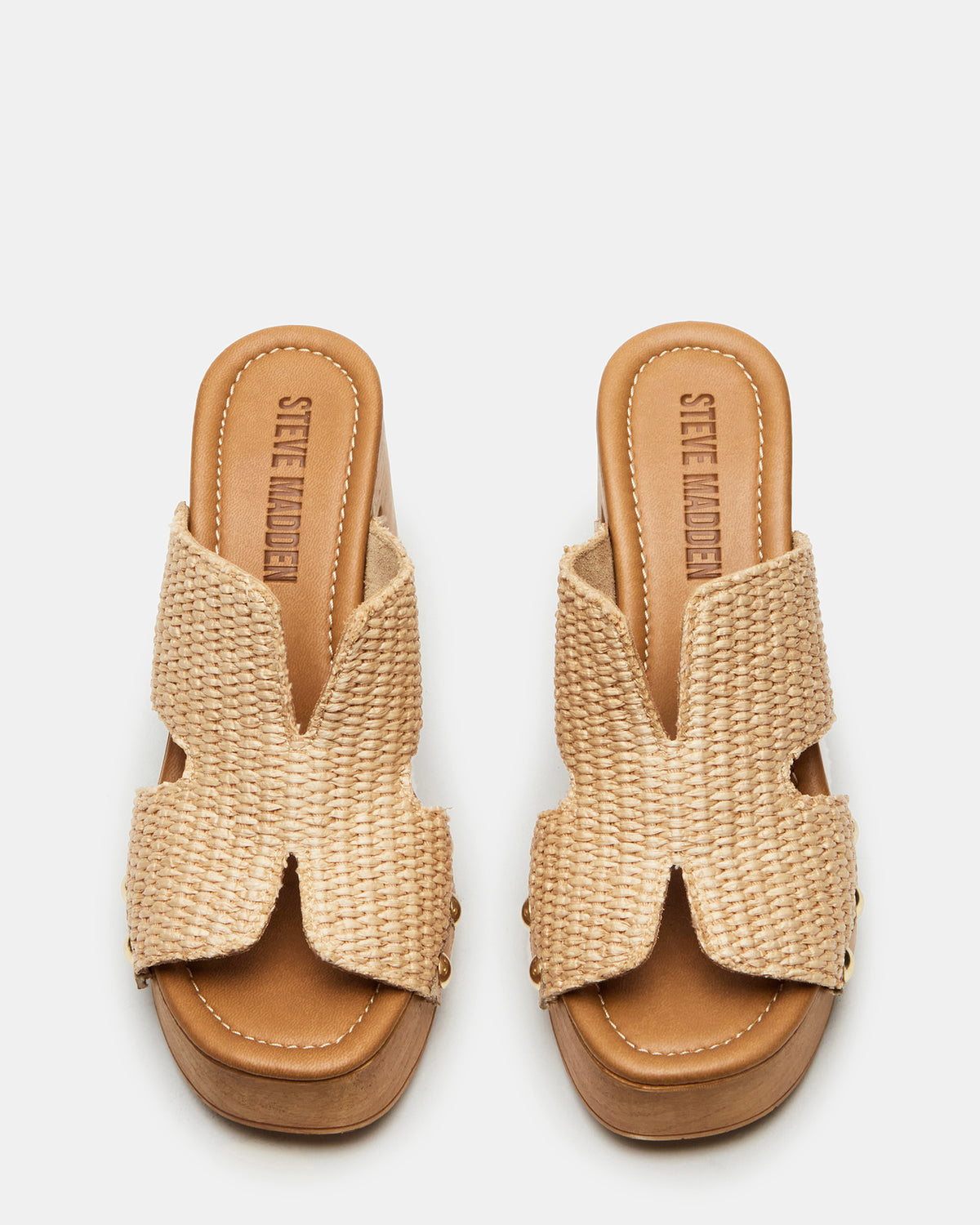 SUNKISSED Raffia Platform Block Heel Studded Women's Sandal