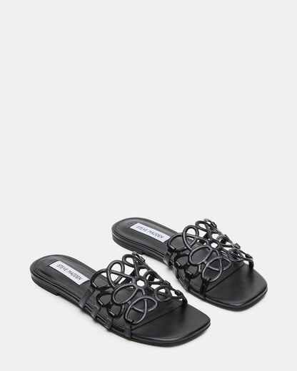 LOTUS Black Leather Square-Toe Slide Women's Sandal