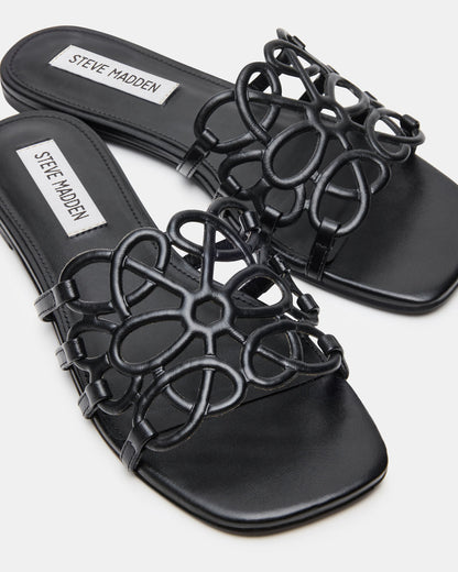 LOTUS Black Leather Square-Toe Slide Women's Sandal